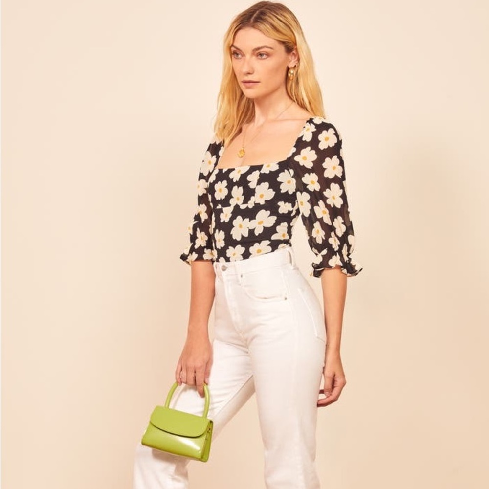 🌻 REFORMATION Georgia Floral-Print Crepe Top in Gemma. Size 00. Great cond!